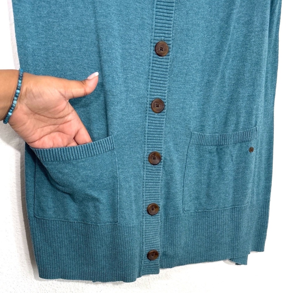 Eddie Bauer M Short Sleeve Cardigan Sweater Teal Blue Button Pockets Bella Swan - Picture 5 of 13